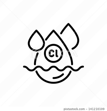 Chlorinated water, water purification, disinfection process thin line icon. Vector illustration. Chlorinated water, water purification, disinfection process thin line icon. Vector illustration. 141210109