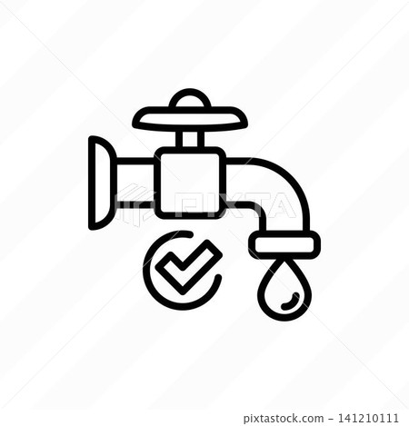 Tap water, faucet with water drop, plumbing thin line icon. Vector illustration. Tap water, faucet with water drop, plumbing thin line icon. Vector illustration. 141210111