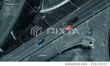 Surveillance system tracking vehicles on road with facial recognition technology in operation Surveillance system tracking vehicles on road with facial recognition technology in operation 141210257