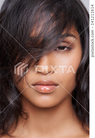Woman, hair and beauty in portrait with hairstyle, salon treatment for texture and growth on grey background. Face, haircare and wellness for shine, cosmetology and change with cosmetics in studio Woman, hair and beauty in portrait with hairstyle, salon treatment for texture and growth on grey background. Face, haircare and wellness for shine, cosmetology and change with cosmetics in studio 141211614
