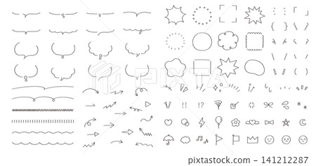 A set of hand-drawn style decorative vector illustrations. Includes frames, icons, speech bubbles, arrows, and doodles. A set of hand-drawn style decorative vector illustrations. Includes frames, icons, speech bubbles, arrows, and doodles. 141212287