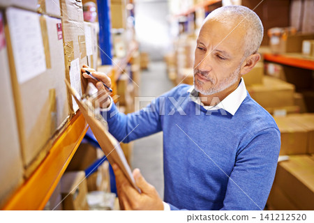 Checklist, factory or mature man with warehouse logistics for delivery order, storage or stock on clipboard. Writing, plant or supply chain inspection for product, package or wholesale cargo shipping Checklist, factory or mature man with warehouse logistics for delivery order, storage or stock on clipboard. Writing, plant or supply chain inspection for product, package or wholesale cargo shipping 141212520