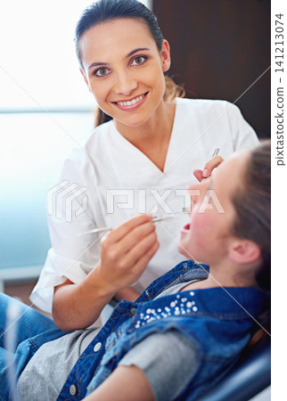 Portrait, girl and dentist with kid, healthcare and appointment for teeth whitening and consultation. Face, professional and child with employee and dental hygiene with tools and trust with checkup Portrait, girl and dentist with kid, healthcare and appointment for teeth whitening and consultation. Face, professional and child with employee and dental hygiene with tools and trust with checkup 141213074