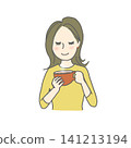 一位女士正在用杯子喝咖啡或茶。 141213194