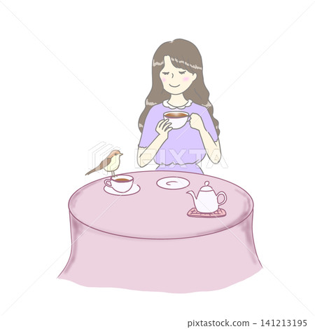 一個女人享受下午茶時間 一個女人享受下午茶時間 141213195