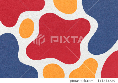 Abstract red, blue, orange paper texture background with amorphous fluid blob shapes and spots in flat organic design Abstract red, blue, orange paper texture background with amorphous fluid blob shapes and spots in flat organic design 141213289