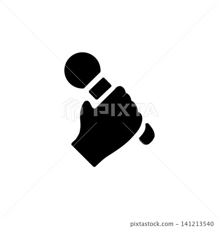 Illustrations and icons of a hand holding a microphone; audio; music; interview; speech. 141213540