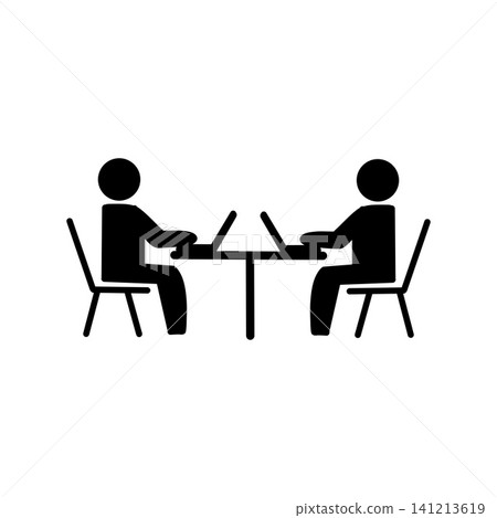 Pictogram/icon material of two people working on a PC Pictogram/icon material of two people working on a PC 141213619