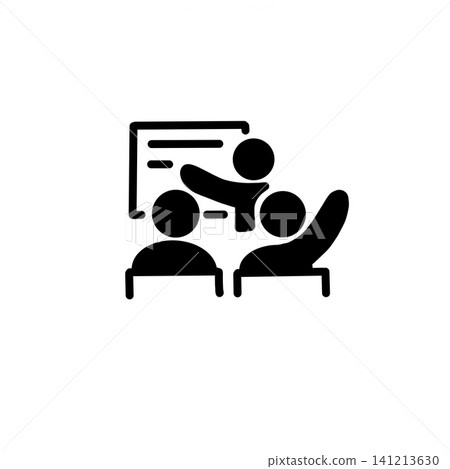 Icons of instructors and students giving a presentation; image of a training session, seminar, or class. 141213630
