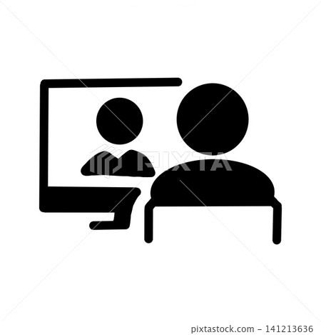 Icons for online meetings and video calls: People and PC screens, remote work, communication. Icons for online meetings and video calls: People and PC screens, remote work, communication. 141213636