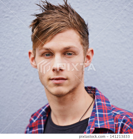 Smile, hairstyle and portrait of happy male person, beauty and trendy hair on studio background. Face, contemporary and spike haircut for handsome man model, punk and confidence with funky style Smile, hairstyle and portrait of happy male person, beauty and trendy hair on studio background. Face, contemporary and spike haircut for handsome man model, punk and confidence with funky style 141213833