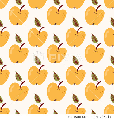 Yellow Apple Seamless Pattern on White Background Yellow Apple Seamless Pattern on White Background 141213914