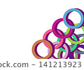 Abstract Colorful Interlocking 3D Circle Rings Corner Border on White Background 141213923