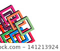 Abstract Colorful Interlocking Isometric Square Frames Corner Border on White Background 141213924