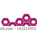 Abstract Magenta 6 Piece Hexagon Frame Horizontal Bottom Border on White Background 141213931