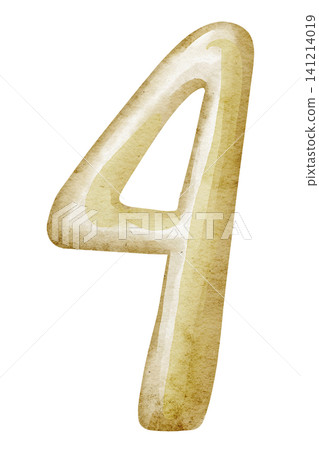 Number Four watercolor illustration in golden tones. Hand painted Digit isolated on background. Suitable for childish birthday, anniversary and celebration typography design. Number Four watercolor illustration in golden tones. Hand painted Digit isolated on background. Suitable for childish birthday, anniversary and celebration typography design. 141214019