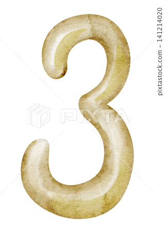 Number Three watercolor illustration in golden tones. Hand painted Digit isolated on background. Suitable for childish birthday, anniversary and celebration typography design. Number Three watercolor illustration in golden tones. Hand painted Digit isolated on background. Suitable for childish birthday, anniversary and celebration typography design. 141214020