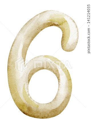 Number Six watercolor illustration in golden tones. Hand painted Digit isolated on background. Suitable for childish birthday, anniversary and celebration typography design. Number Six watercolor illustration in golden tones. Hand painted Digit isolated on background. Suitable for childish birthday, anniversary and celebration typography design. 141214035