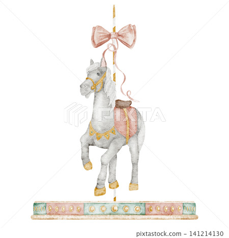 Carousel horse watercolor illustration in pastel colors. Art of vintage amusement park element in cute children style for nursery posters, baby invitations and greeting cards, prints, party designs Carousel horse watercolor illustration in pastel colors. Art of vintage amusement park element in cute children style for nursery posters, baby invitations and greeting cards, prints, party designs 141214130