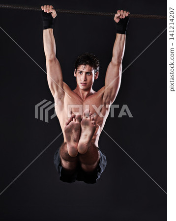 Exercise, pull up and man with fitness, challenge and endurance with progress and cardio training. Muscular, person and athlete with a bar and strength with workout and wellness with body and muscle Exercise, pull up and man with fitness, challenge and endurance with progress and cardio training. Muscular, person and athlete with a bar and strength with workout and wellness with body and muscle 141214207