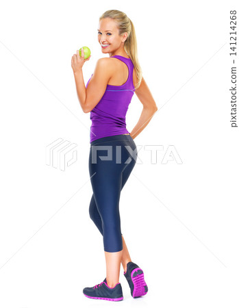 Happy, portrait and woman with apple in studio for wellness, nutrition or diet balance on white background. Health, food or model smile with superfoods fruit for digestion, gut health or body detox Happy, portrait and woman with apple in studio for wellness, nutrition or diet balance on white background. Health, food or model smile with superfoods fruit for digestion, gut health or body detox 141214268