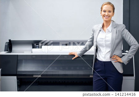 Business woman, printing machine and portrait with paper in factory, warehouse and manufacturing materials with tech. Publisher, equipment and company in creative industry for entrepreneur services Business woman, printing machine and portrait with paper in factory, warehouse and manufacturing materials with tech. Publisher, equipment and company in creative industry for entrepreneur services 141214416