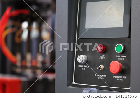 industrial control panel with touchscreen close up industrial control panel with touchscreen close up 141214559