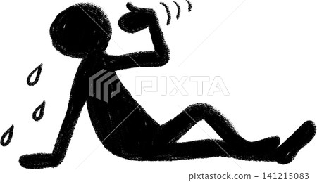 Hand-painted silhouette pictogram of a person feeling hot, sitting and fanning their face with their hand. Full body. Hand-painted silhouette pictogram of a person feeling hot, sitting and fanning their face with their hand. Full body. 141215083
