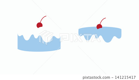 Cake and frosting drawing in minimalist art style with blue on light background 141215417