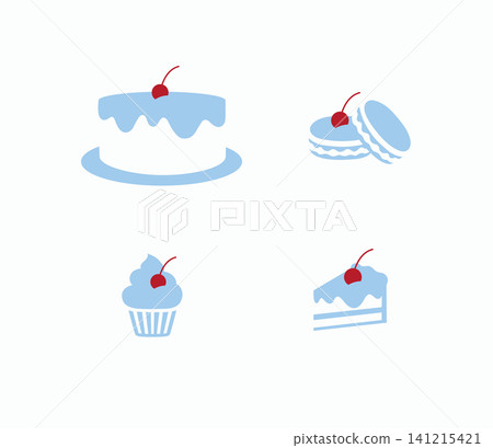 Bakery sweet food cake macaron cupcake drawing in minimalist style with blue on light background Bakery sweet food cake macaron cupcake drawing in minimalist style with blue on light background 141215421