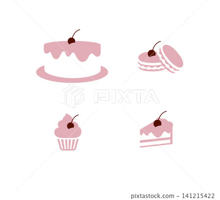 Bakery sweet food cake macaron cupcake drawing in minimalist style with pink on light background Bakery sweet food cake macaron cupcake drawing in minimalist style with pink on light background 141215422