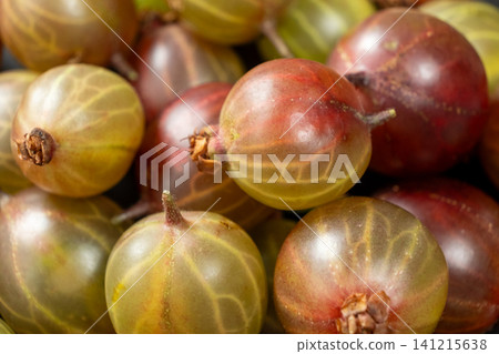 Heap of ripe red and green gooseberries, full frame organic food background. Heap of ripe red and green gooseberries, full frame organic food background. 141215638