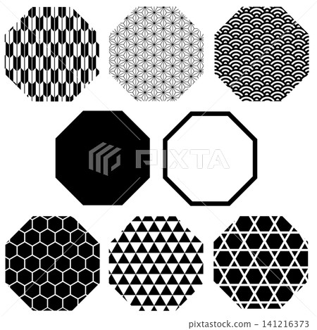 Octagonal frame set featuring traditional Japanese patterns Octagonal frame set featuring traditional Japanese patterns 141216373