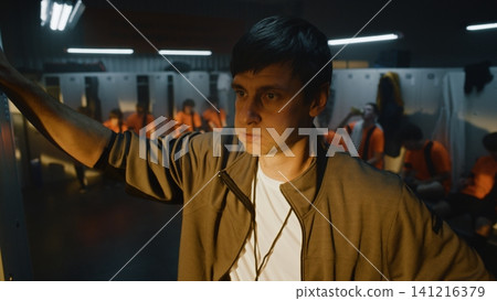 Angry Coach Shouting at Teenage Football Team in Locker Room After Loss Angry Coach Shouting at Teenage Football Team in Locker Room After Loss 141216379