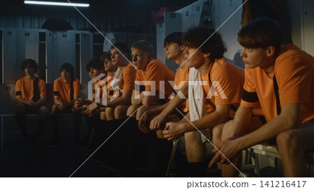 Serious Game Analysis, Disturbed Players in Thoughtful Post Game Huddle Serious Game Analysis, Disturbed Players in Thoughtful Post Game Huddle 141216417