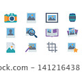 photography and image gallery icon set featuring camera, photo, picture frame, camera lens, portrait, image search, album, gallery, crop and favorite image isolated on white background 141216438