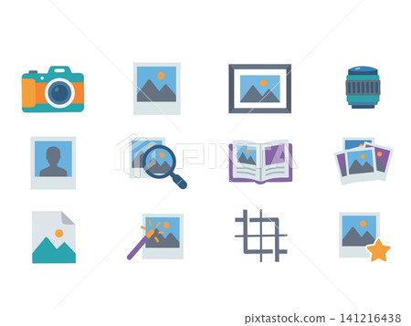 photography and image gallery icon set featuring camera, photo, picture frame, camera lens, portrait, image search, album, gallery, crop and favorite image isolated on white background photography and image gallery icon set featuring camera, photo, picture frame, camera lens, portrait, image search, album, gallery, crop and favorite image isolated on white background 141216438