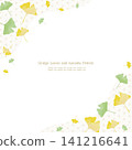 A Japanese-style frame featuring watercolor-style ginkgo leaves and hemp leaf patterns, perfect for autumn. White background, square shape. 141216641