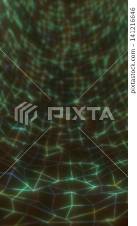 Abstract green wireframe grid with glowing geometric lines, forming a futuristic digital landscape and network tunnel background. Abstract green wireframe grid with glowing geometric lines, forming a futuristic digital landscape and network tunnel background. 141216646
