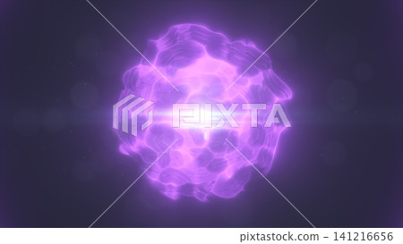 Abstract purple glowing energy orb with luminous fluid layers, bright central flare, and dark cosmic background. 141216656