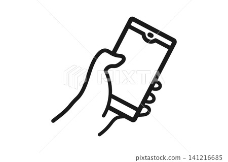 Simple line drawing icons of hands operating a smartphone. Simple line drawing icons of hands operating a smartphone. 141216685