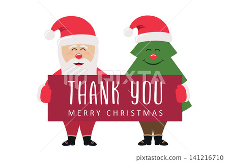 cute santa claus and fir tree with thank you merry christmas greeting message vector illustration cute santa claus and fir tree with thank you merry christmas greeting message vector illustration 141216710