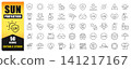 Sun Protection Line Icon Set Featuring 50 Editable Stroke Vector Icons For UV Safety, SPF, Sunscreen, UVA, UVB, Sun Care, Outdoor Protection, And Summer Essentials. Perfect For Apps, Websites, Print,  141217167