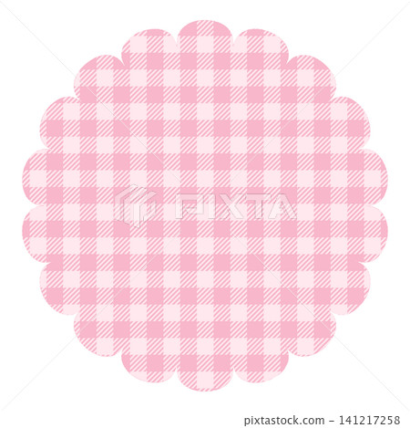 Flower-shaped gingham check coaster-style frame (pastel pink) transparent PNG material 141217258