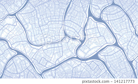 Detailed light blue city map with river and street network. Vector illustration. Detailed light blue city map with river and street network. Vector illustration. 141217773
