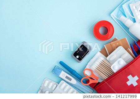 First aid kit with medical supplies for emergency healthcare First aid kit with medical supplies for emergency healthcare 141217999