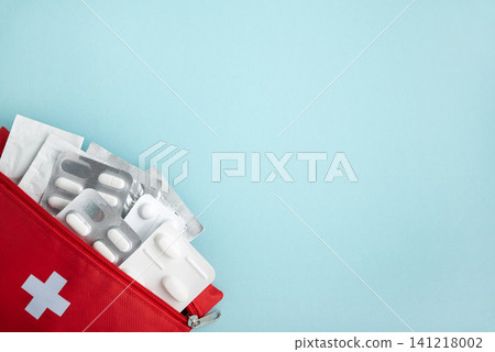 First aid kit bag with medicine pills for health 141218002