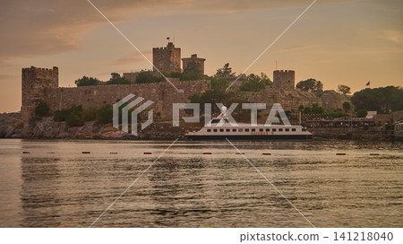 Bodrum ,Turkey- May 27 2026: Bodrum Castle (Turkish: Bodrum Kalesi) is a historical fortification located in southwest Turkey in the port city of Bodrum, Sunset shot Bodrum ,Turkey- May 27 2026: Bodrum Castle (Turkish: Bodrum Kalesi) is a historical fortification located in southwest Turkey in the port city of Bodrum, Sunset shot 141218040