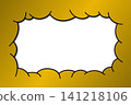 cloud border frame with transparent blank on golden gradient background. Bold black outline design perfect for banner, and pop art poster template. abstract background frame border. 141218106