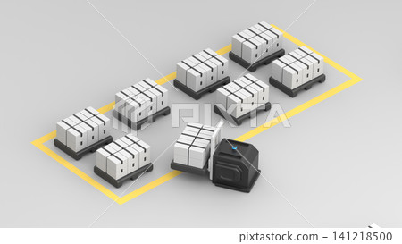 Autonomous forklift moving boxes at the warehouse Autonomous forklift moving boxes at the warehouse 141218500